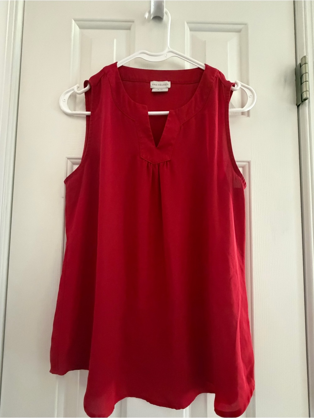 Red Sleeveless V-Neck Blouse